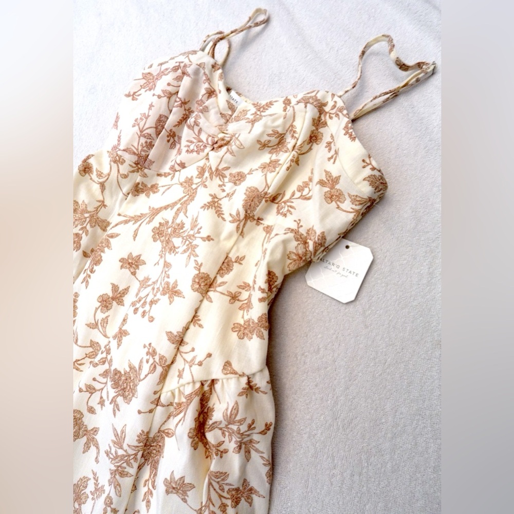 Altar'd State Floral Midi Dress in Cream and Brown - Picture 2 of 9